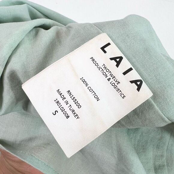 LAIA Tops Womens Small Green Floral Short-Sleeve Boat Neck Cotton Blouse Eyelet - Picture 6 of 10